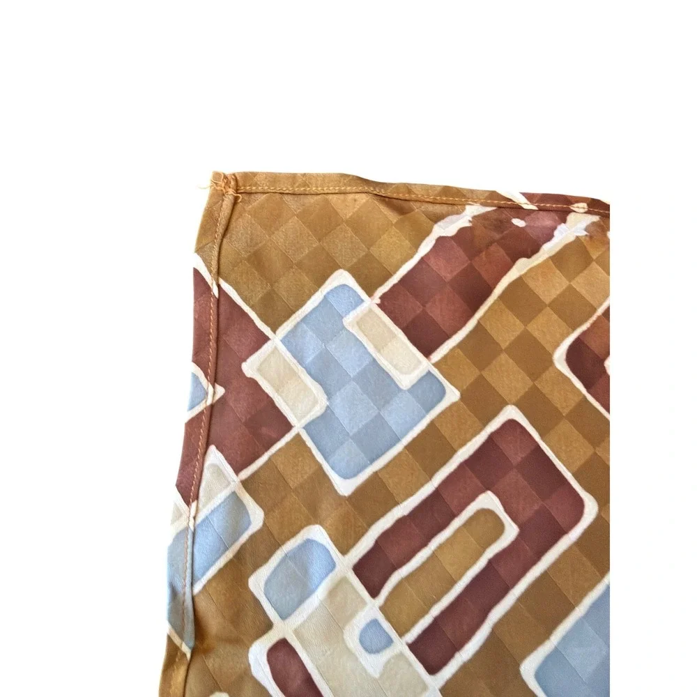 Scarf Brown Blue Geometric‎ Square Mid-Century Modern Retro Mod Accessory